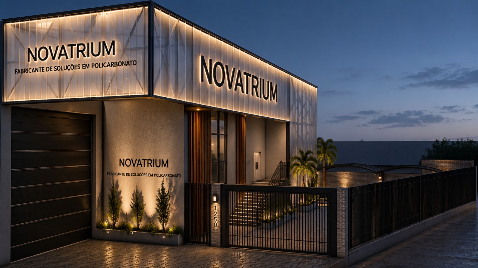 Fachada comercial iluminada